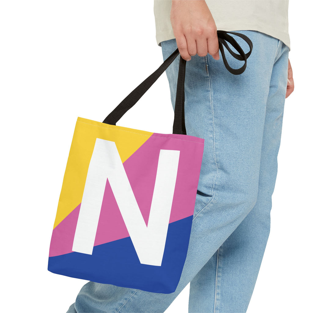 Monogram 'N' Colorblock Tote Bag — Personalized Initial N Shoulder Tote