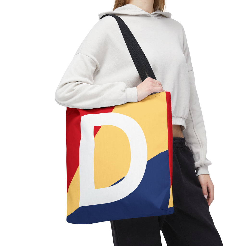 Monogram 'D' Colorblock Tote Bag — Personalized Initial D Shoulder Tote