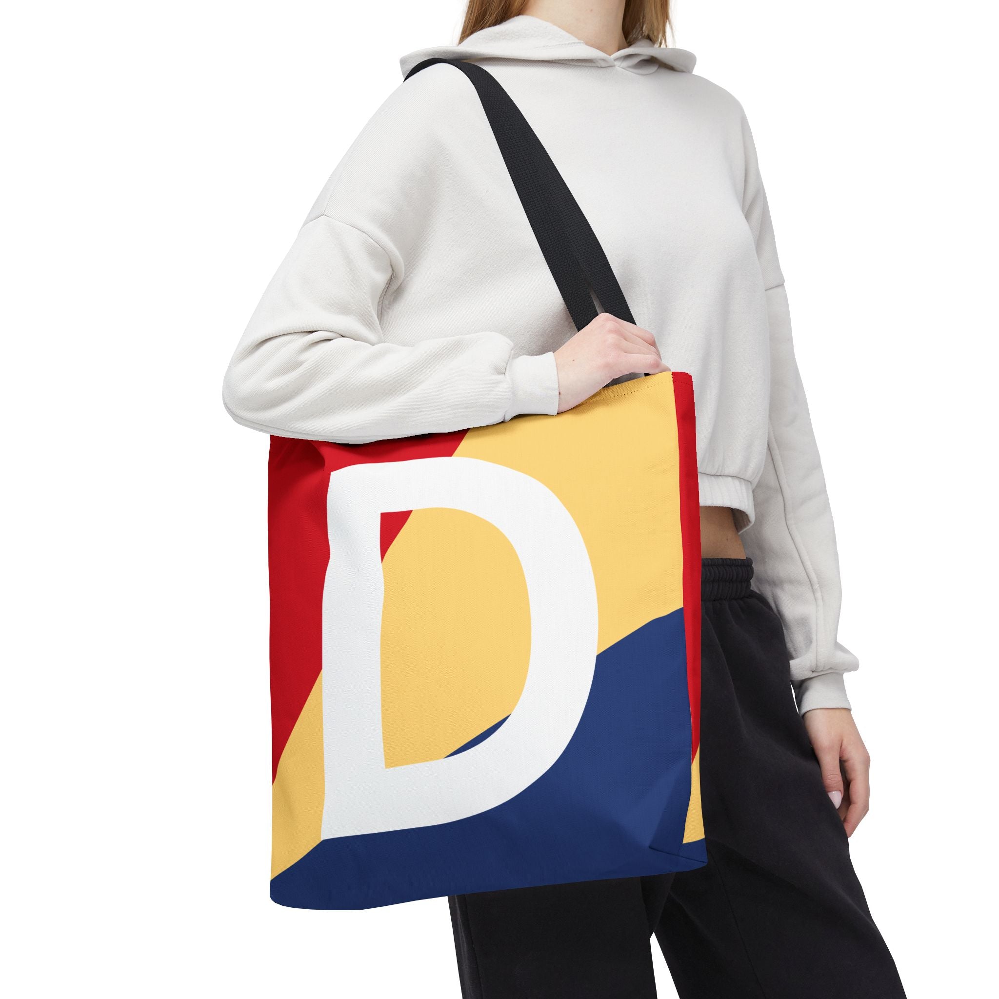 Monogram 'D' Colorblock Tote Bag — Personalized Initial D Shoulder Tote