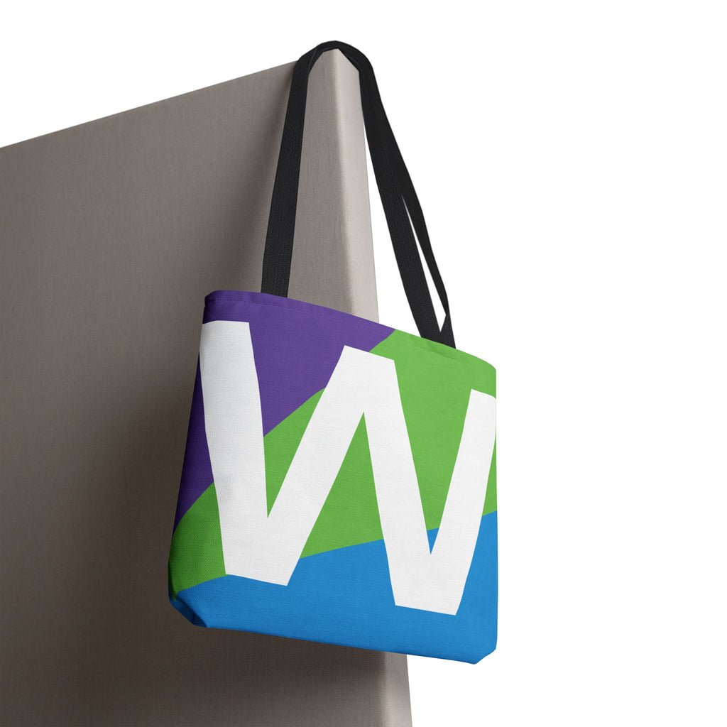 Monogram 'W' Colorblock Tote Bag — Personalized Initial W Shoulder Tote