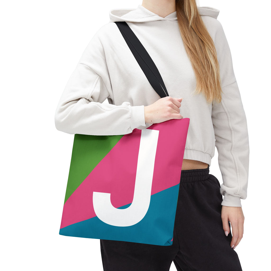 Monogram 'J' Colorblock Tote Bag — Personalized Initial J Shoulder Tote