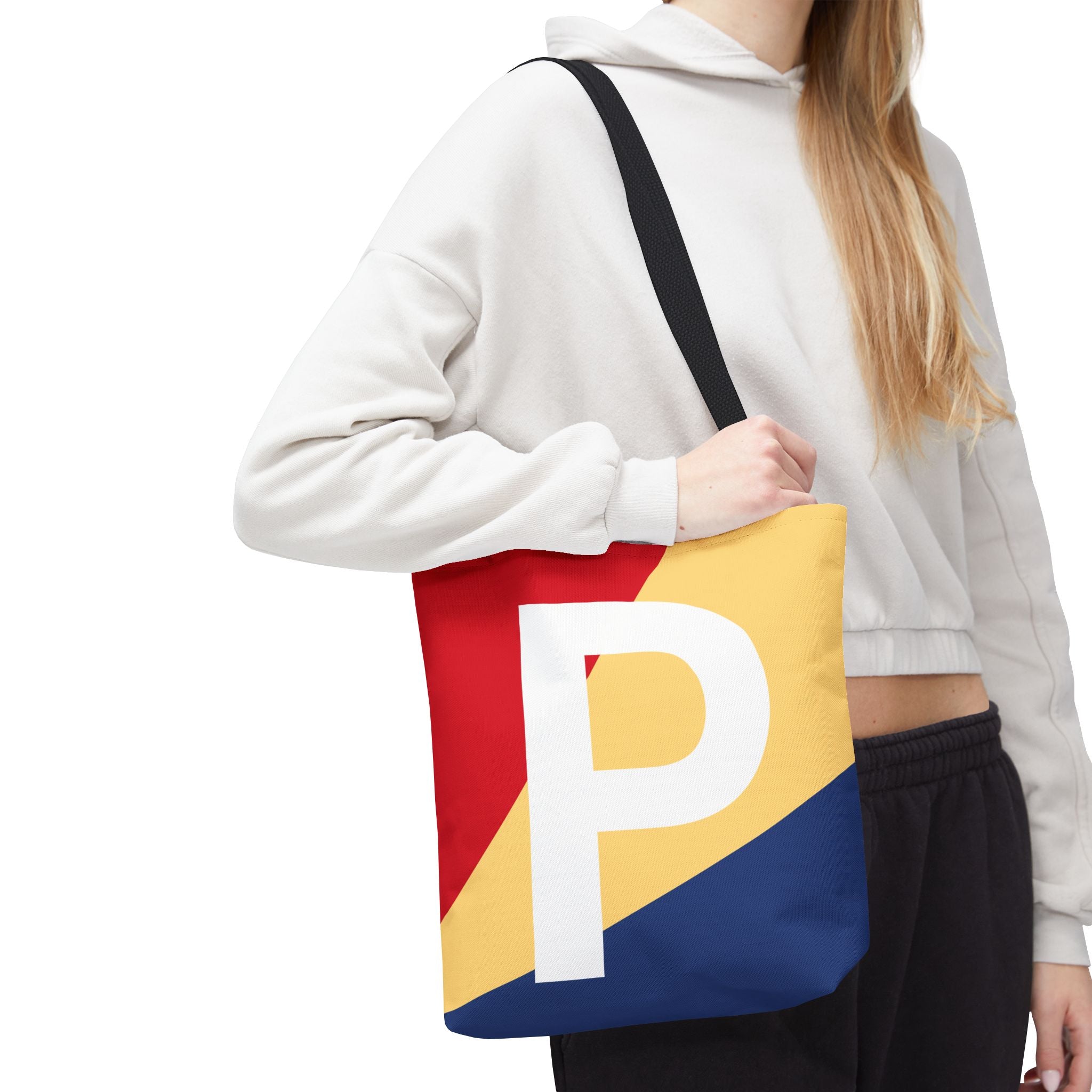 Monogram 'P' Colorblock Tote Bag — Personalized Initial P Shoulder Tote