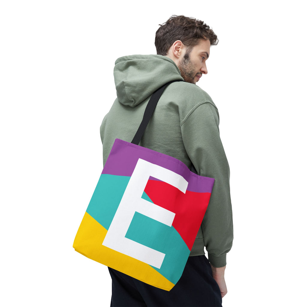 Monogram 'E' Colorblock Tote Bag — Personalized Initial E Shoulder Tote