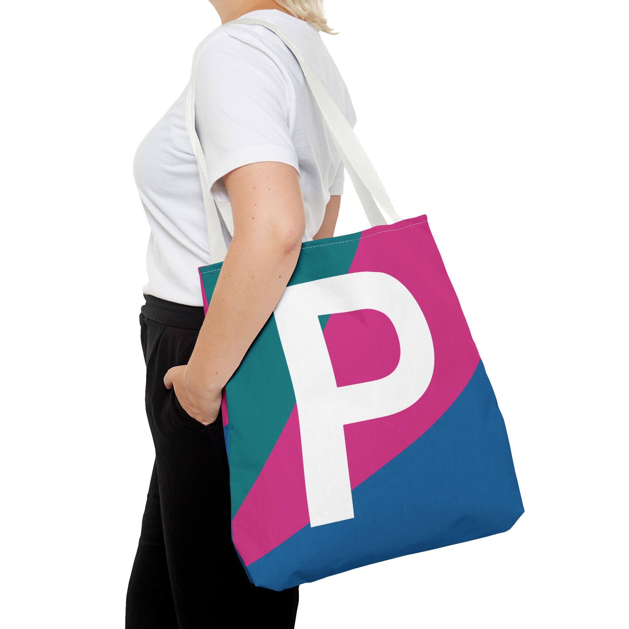Monogram 'P' Colorblock Tote Bag — Personalized Initial P Shoulder Tote