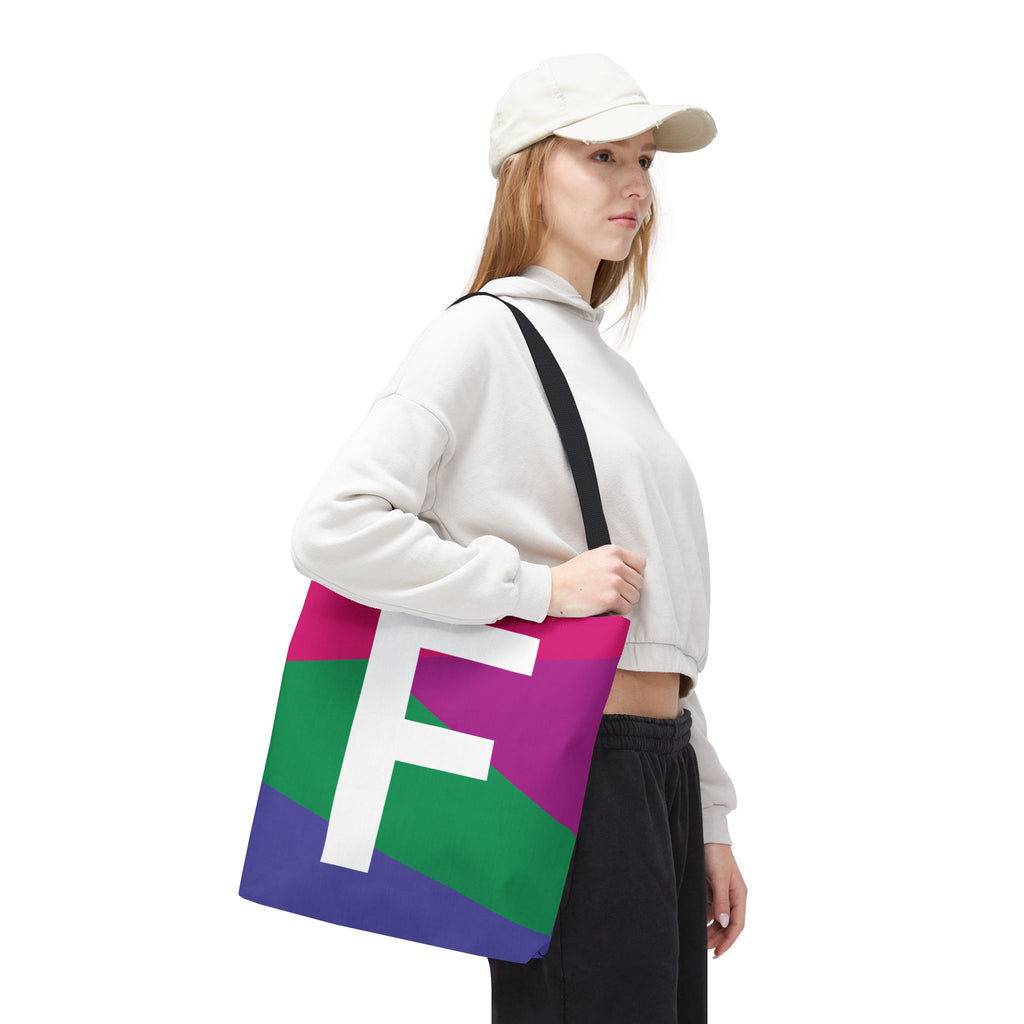 Monogram 'F' Colorblock Tote Bag — Personalized Initial F Shoulder Tote
