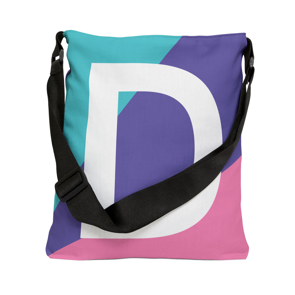 Initial Letter 'D' Colorblock Adjustable Tote Bag — Monogram Alphabet Shoulder Bag