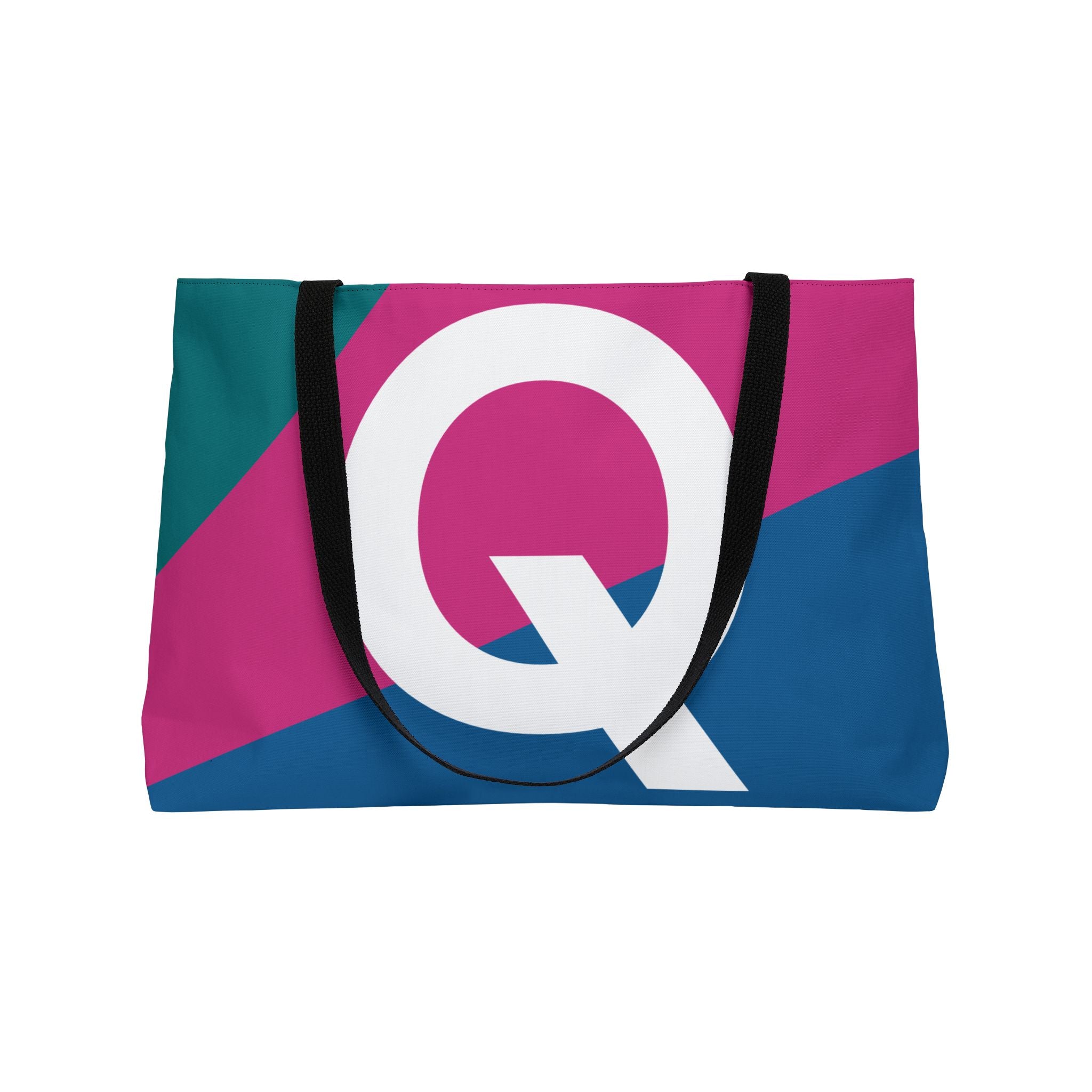 Personalized 'Q' Colorblock Tote Bag — Monogram Weekender Tote