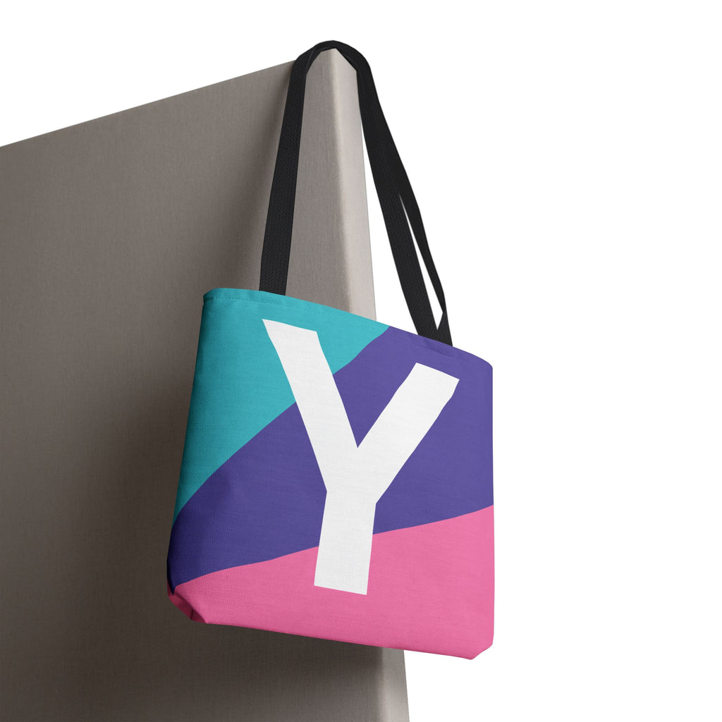 Monogram 'Y' Colorblock Tote Bag — Personalized Initial Y Shoulder Tote