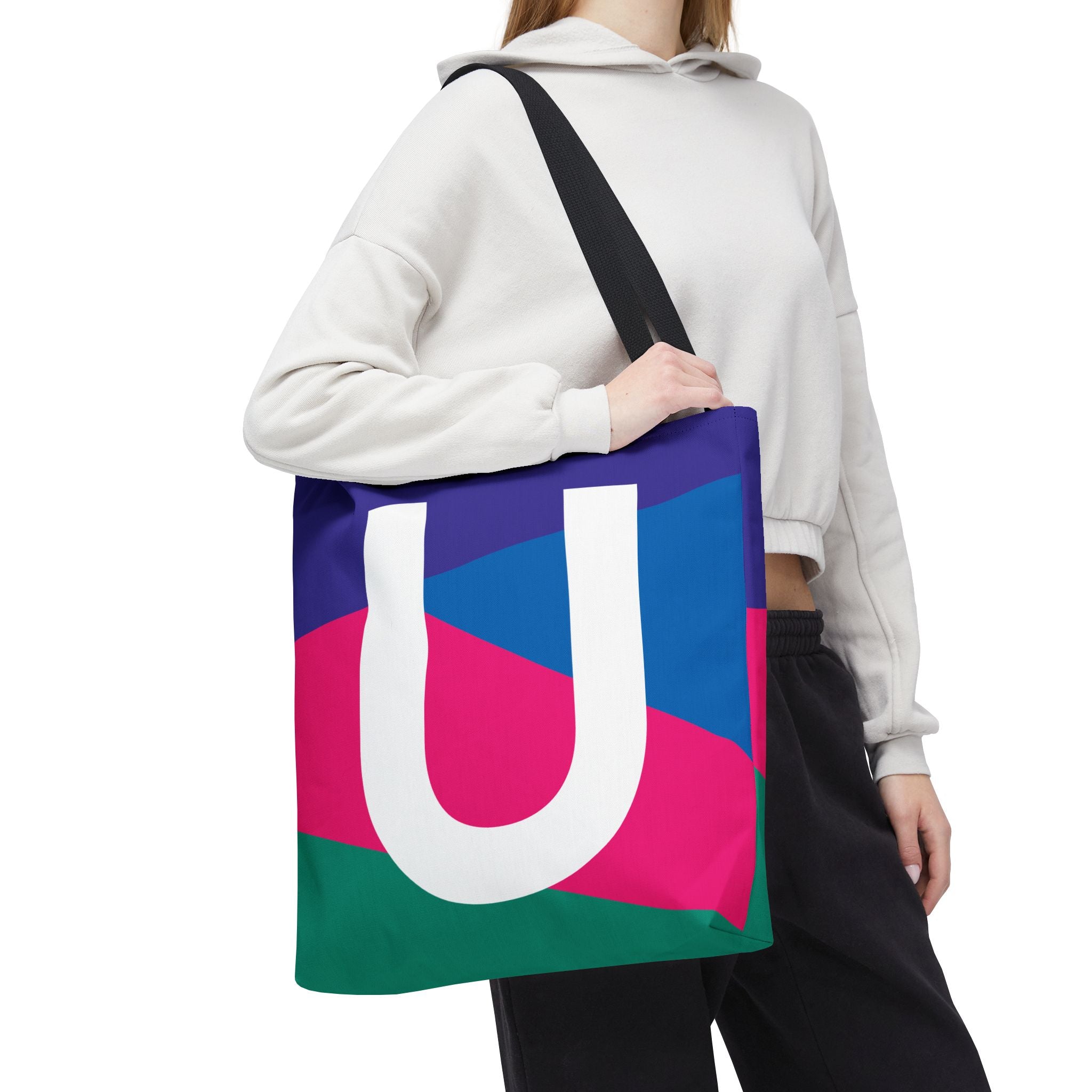 Monogram 'U' Colorblock Tote Bag — Personalized Initial U Shoulder Tote