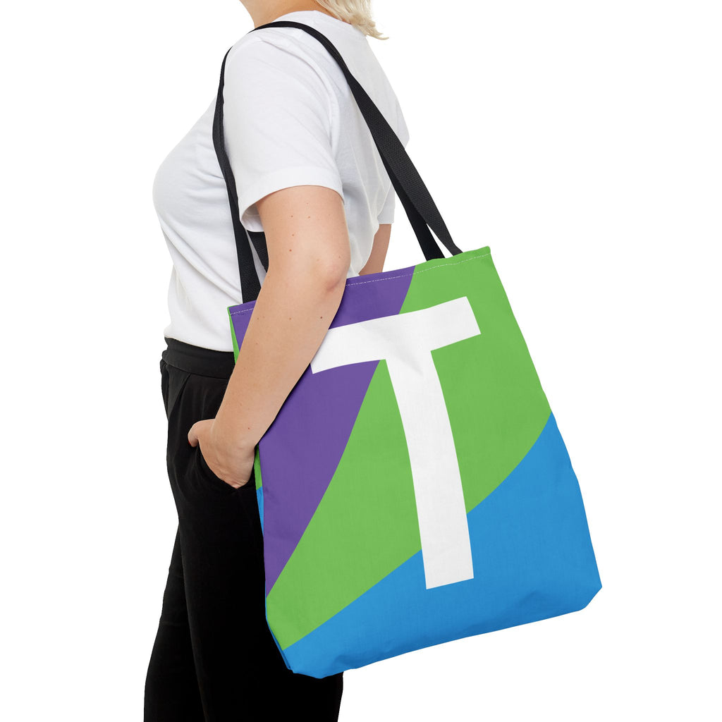 Monogram 'T' Colorblock Tote Bag — Personalized Initial T Shoulder Tote