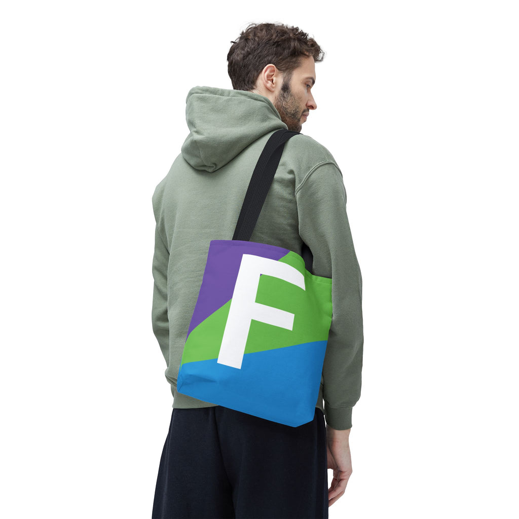Monogram 'F' Colorblock Tote Bag — Personalized Initial F Shoulder Tote