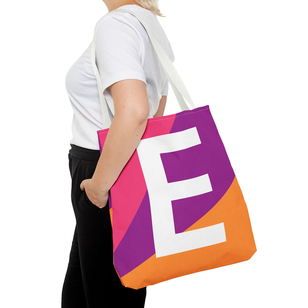 Monogram 'E' Colorblock Tote Bag — Personalized Initial E Shoulder Tote