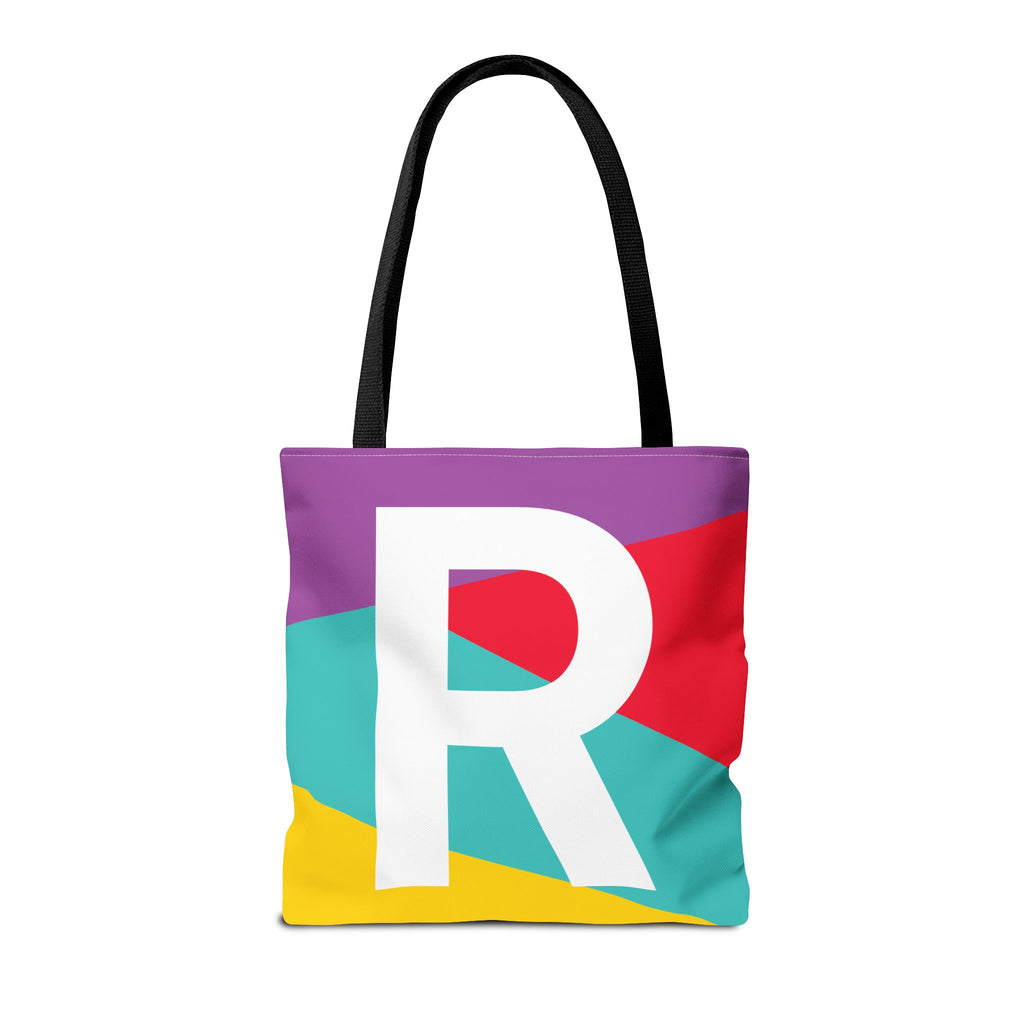 Monogram 'R' Colorblock Tote Bag — Personalized Initial R Shoulder Tote