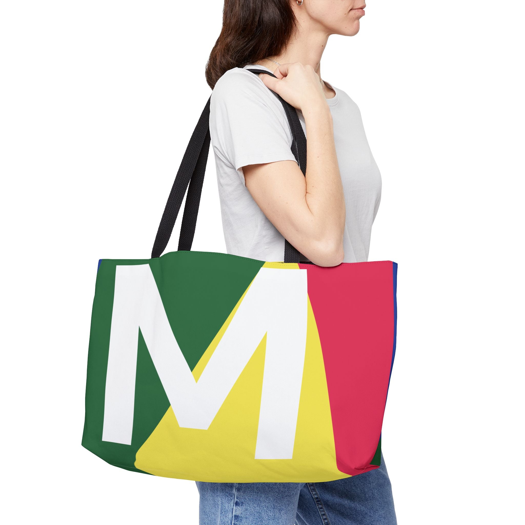 Personalized 'M' Colorblock Tote Bag — Monogram Weekender Tote