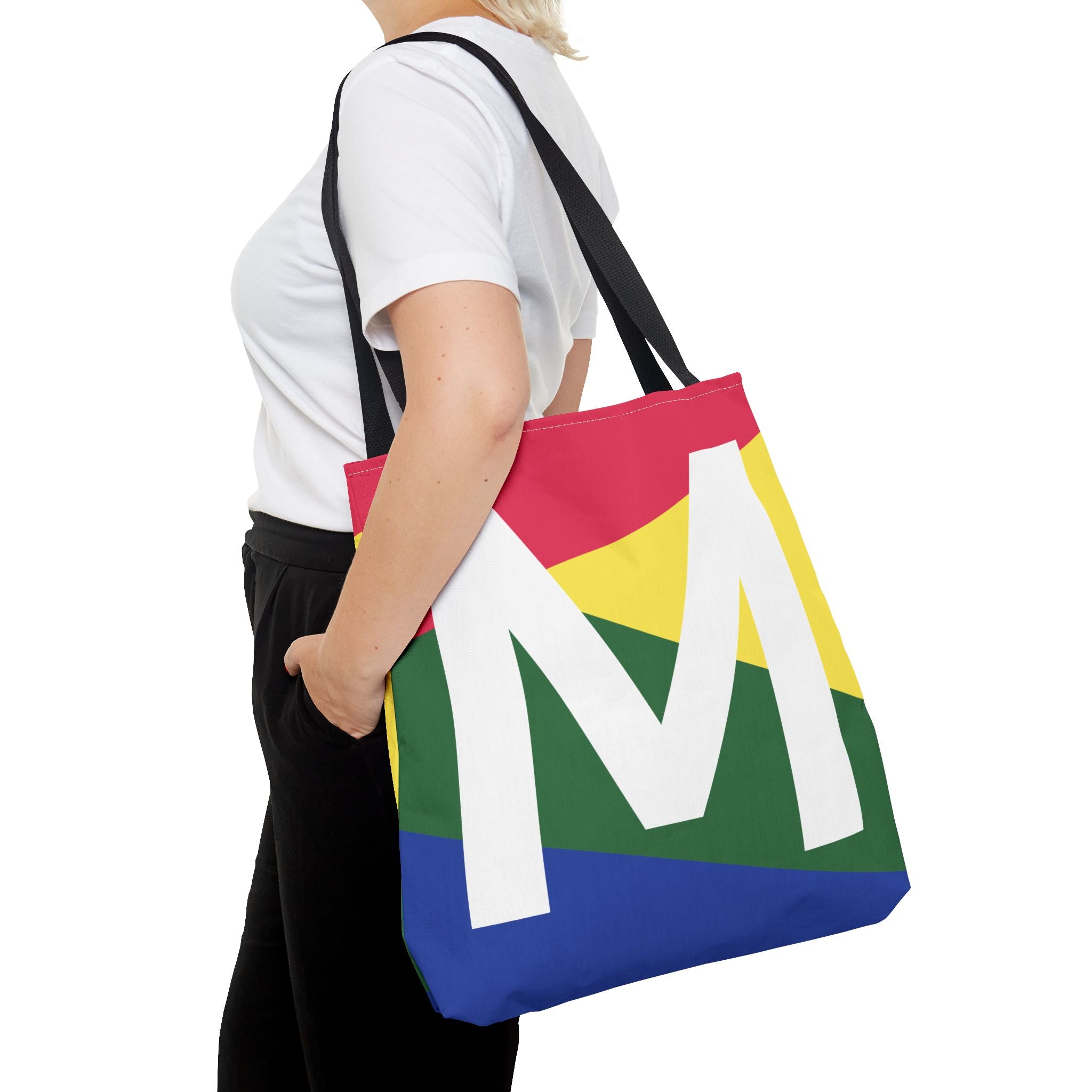 Monogram 'M' Colorblock Tote Bag — Personalized Initial M Shoulder Tote