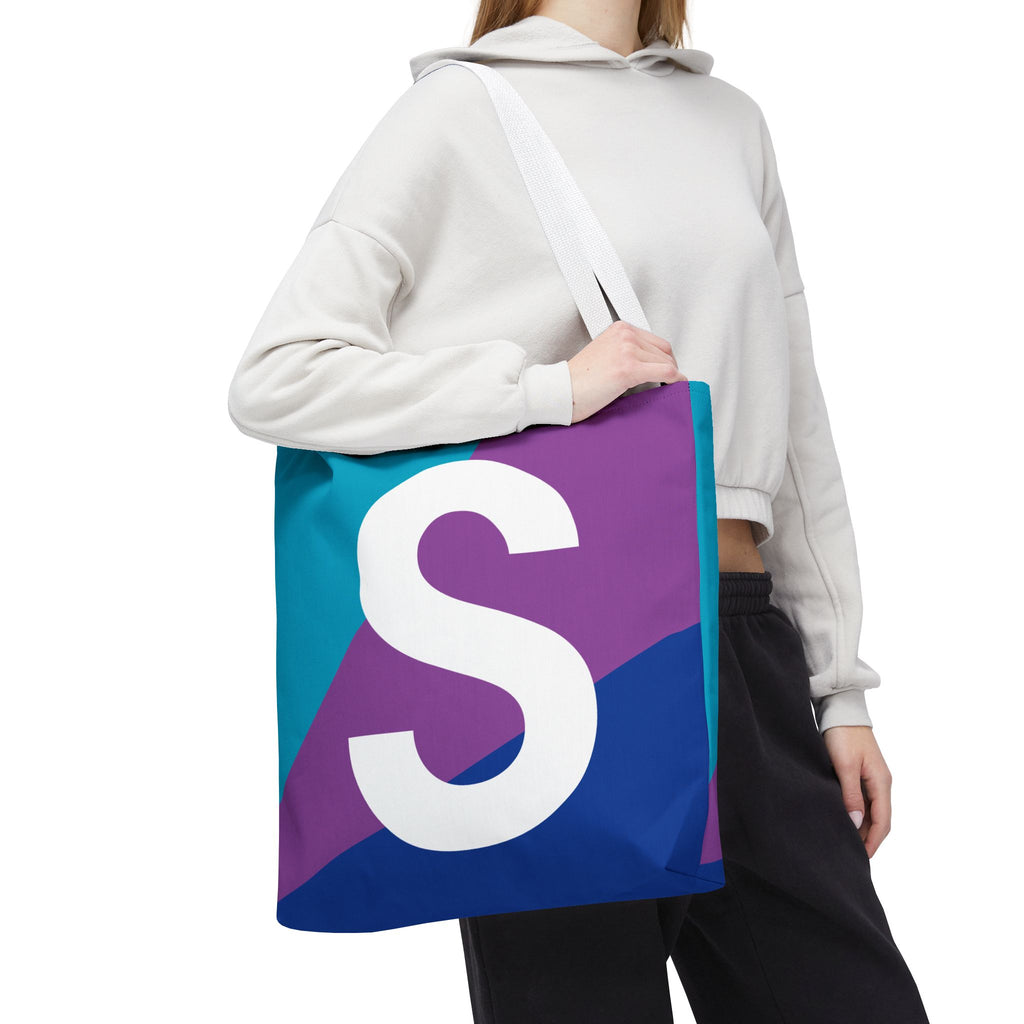 Monogram 'S' Colorblock Tote Bag — Personalized Initial S Shoulder Tote