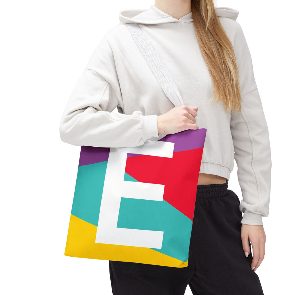 Monogram 'E' Colorblock Tote Bag — Personalized Initial E Shoulder Tote
