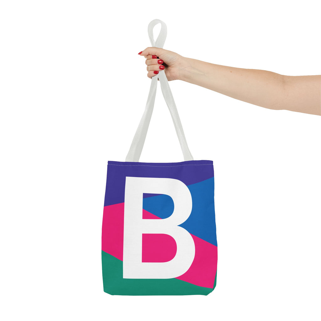 Monogram 'B' Colorblock Tote Bag — Personalized Initial B Shoulder Tote