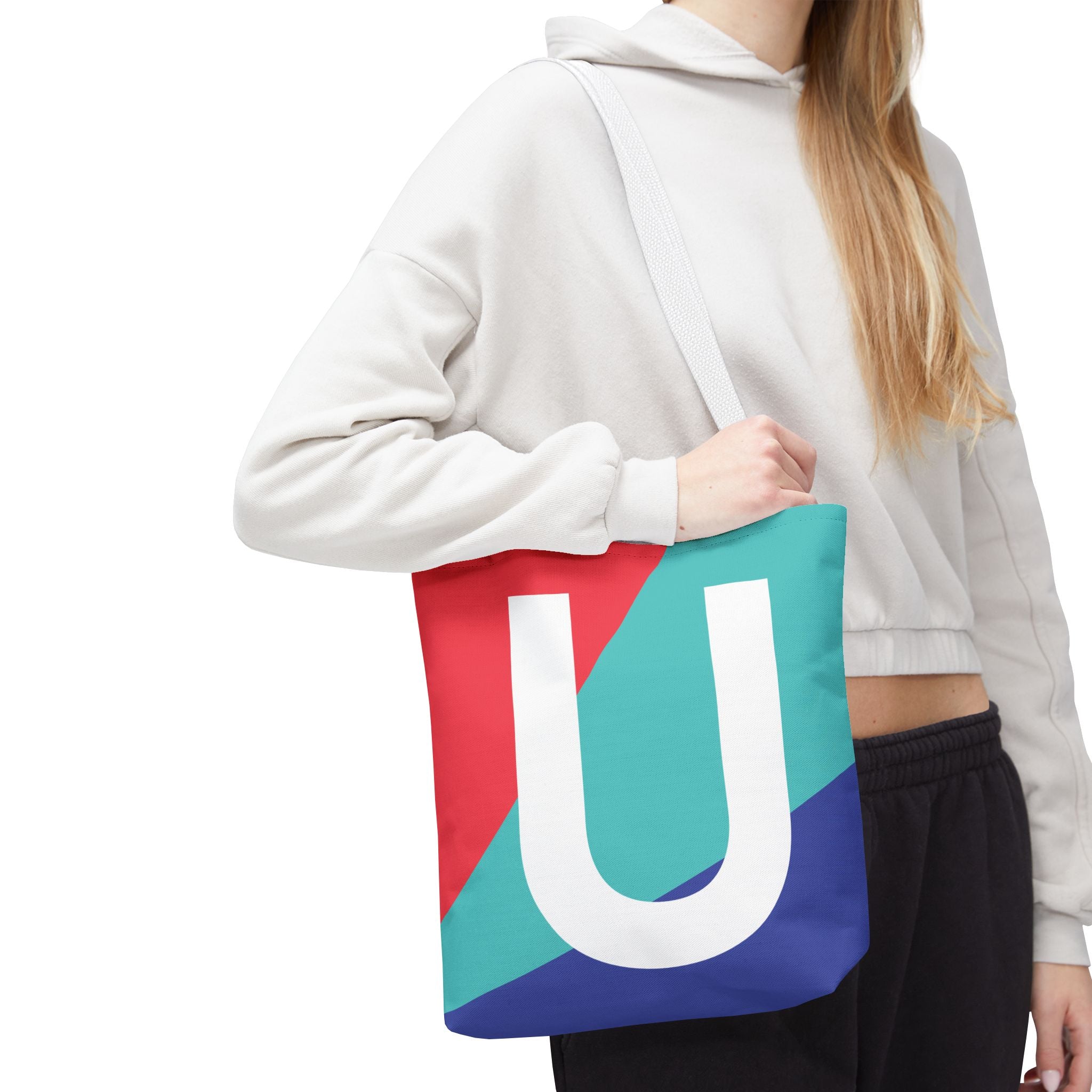 Monogram 'U' Colorblock Tote Bag — Personalized Initial U Shoulder Tote