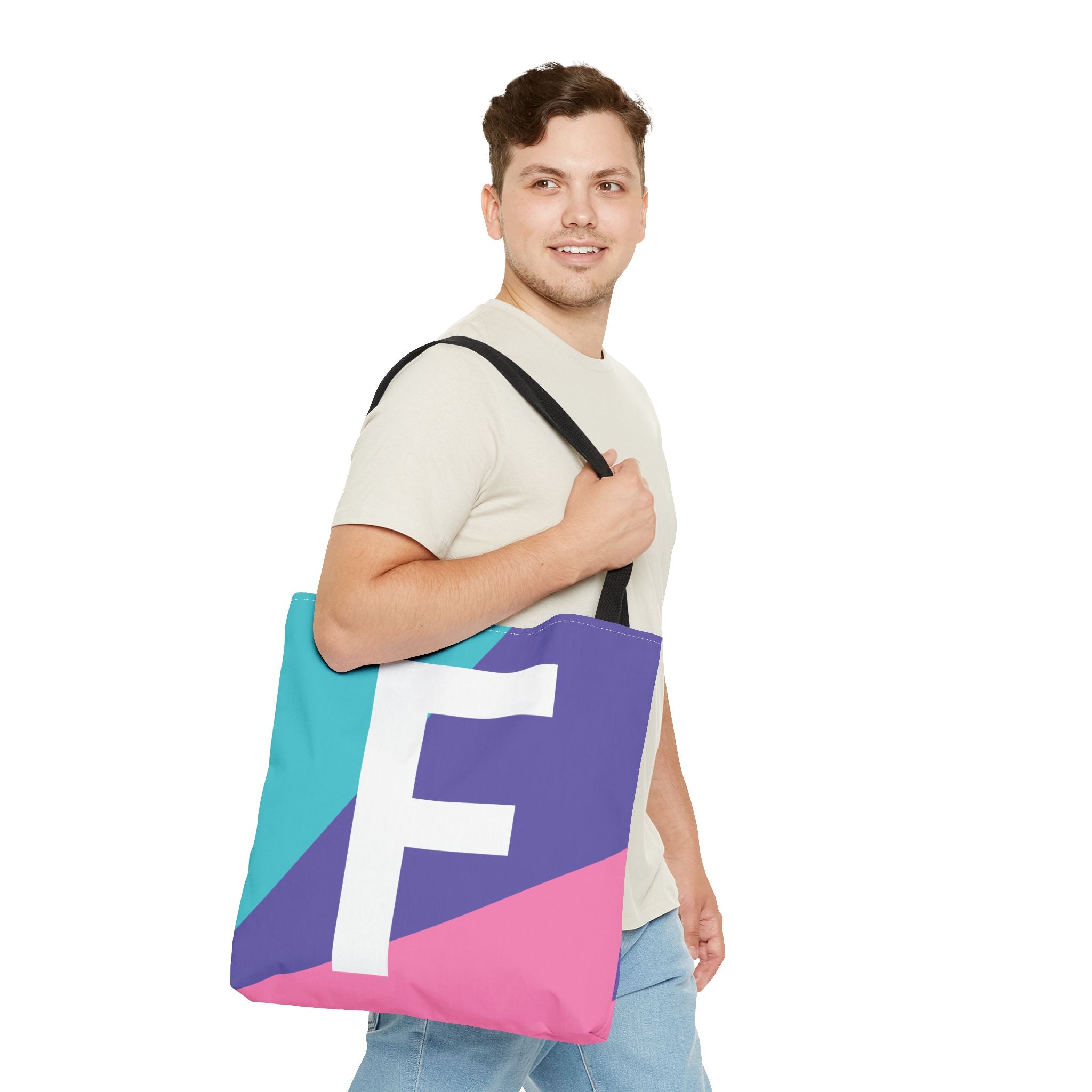 Monogram 'F' Colorblock Tote Bag — Personalized Initial F Shoulder Tote