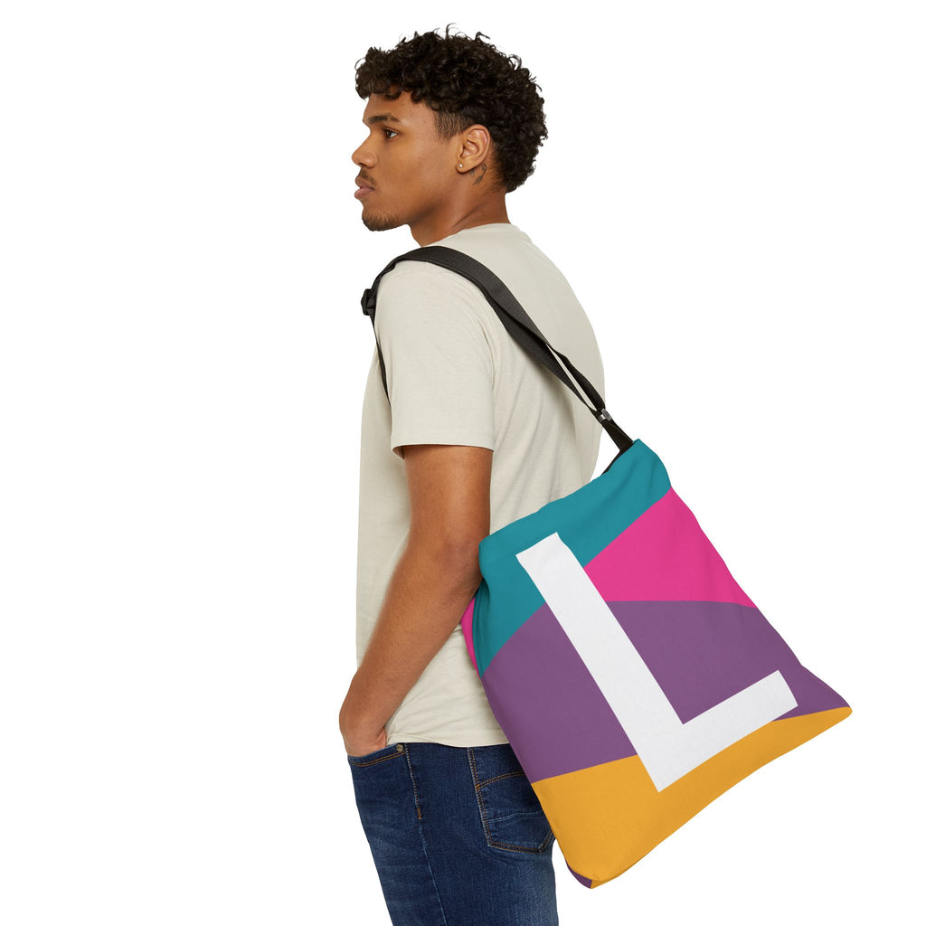 Initial Letter 'L' Colorblock Adjustable Tote Bag — Monogram Alphabet Shoulder Bag