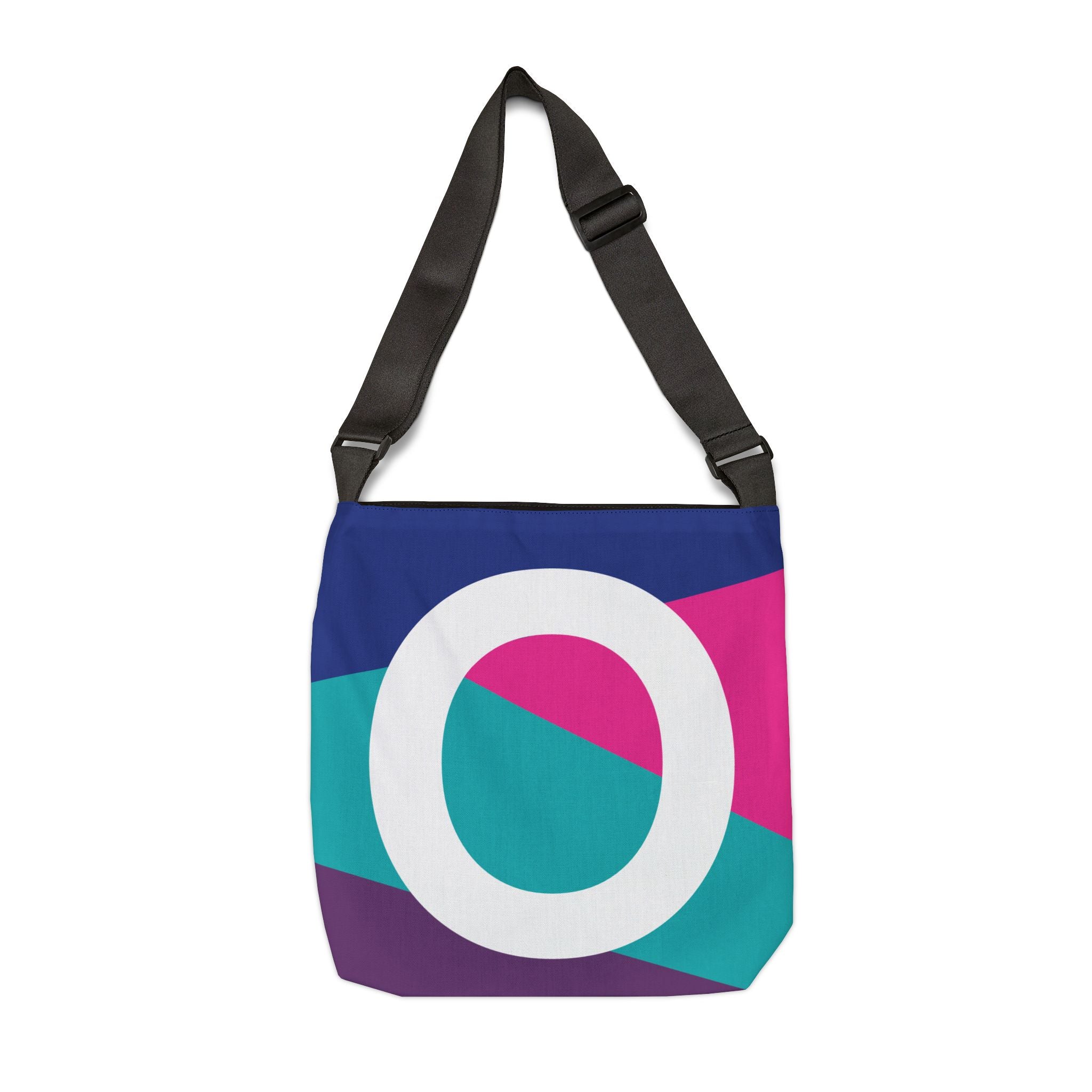 Initial Letter 'O' Colorblock Adjustable Tote Bag — Monogram Alphabet Shoulder Bag