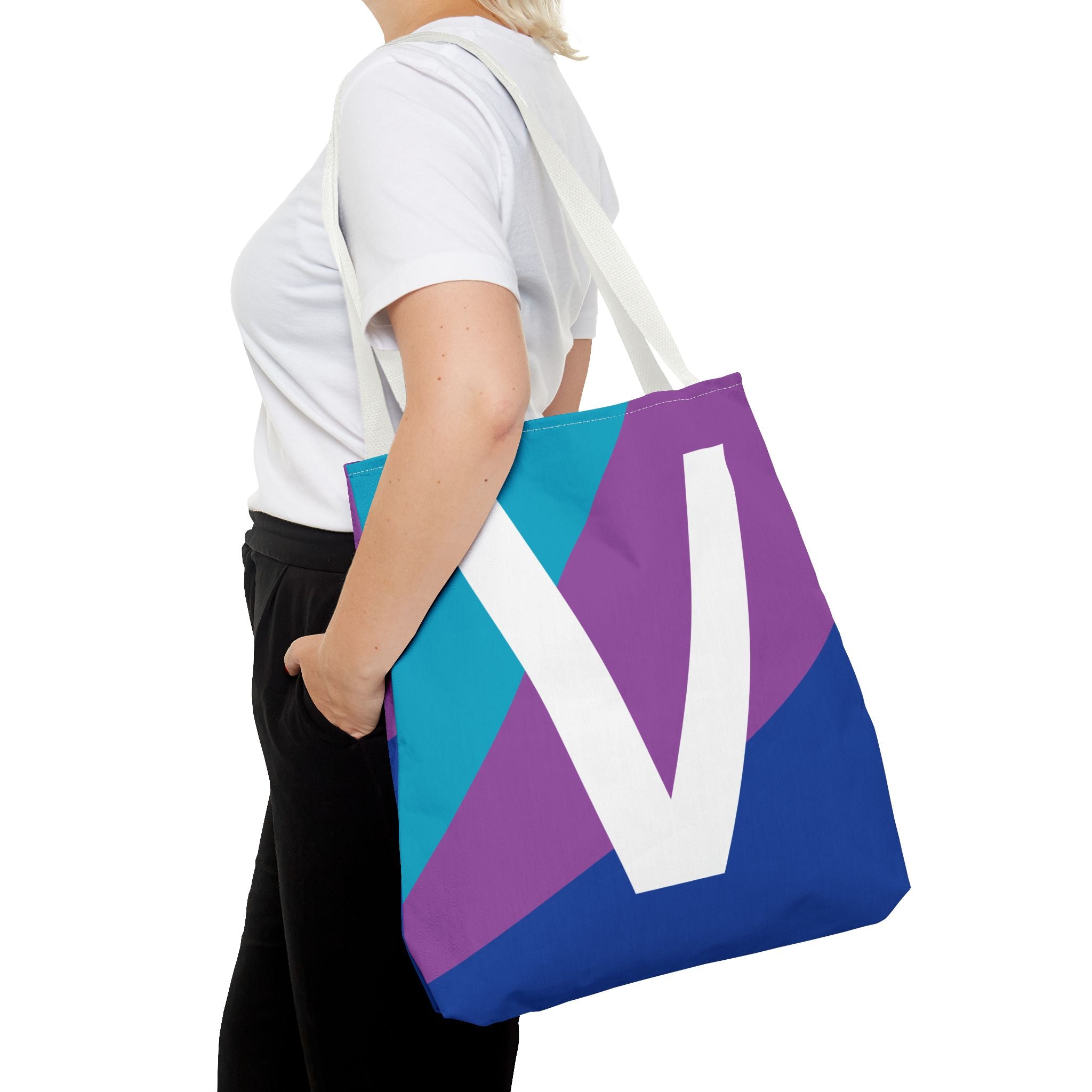 Monogram 'V' Colorblock Tote Bag — Personalized Initial V Shoulder Tote