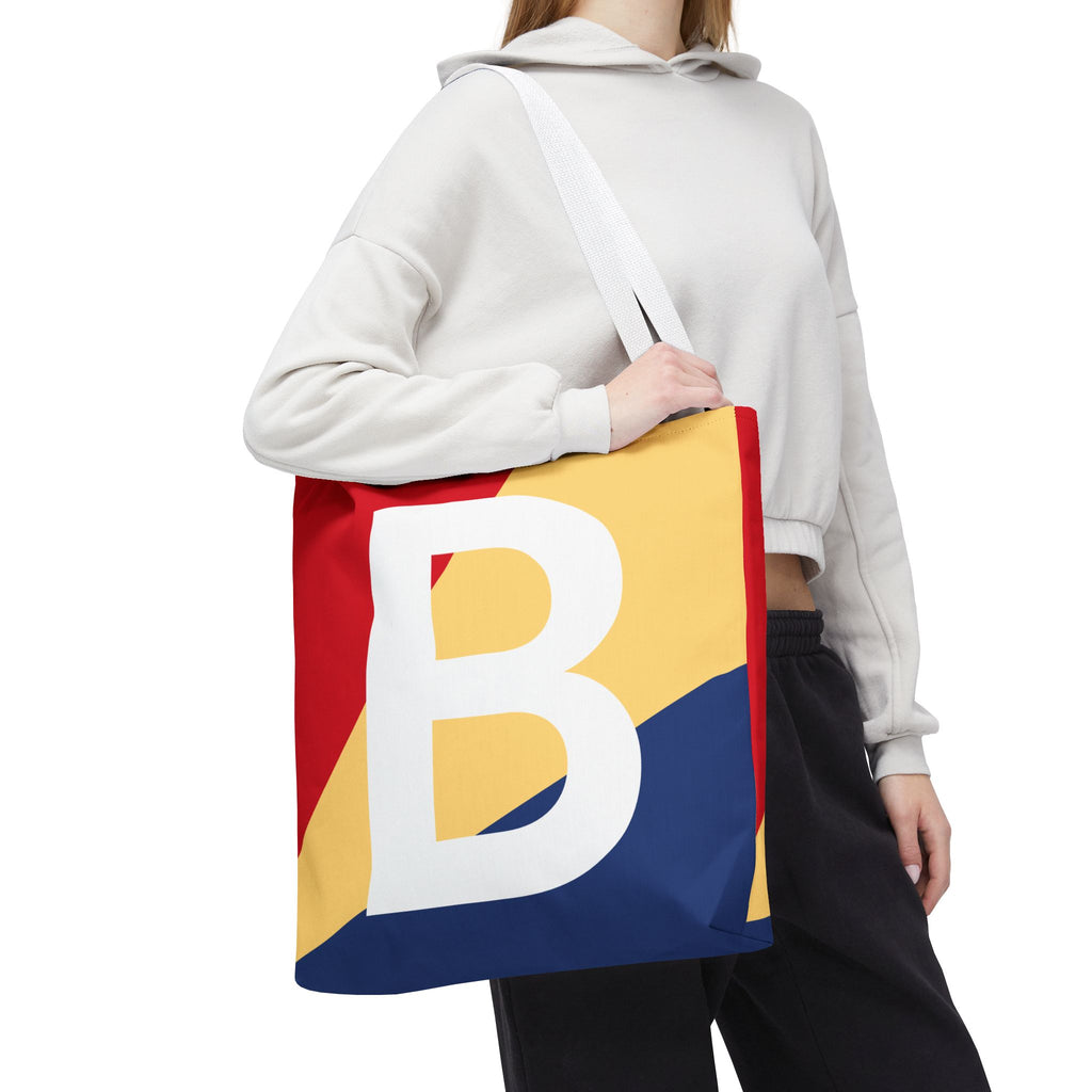 Monogram 'B' Colorblock Tote Bag — Personalized Initial B Shoulder Tote