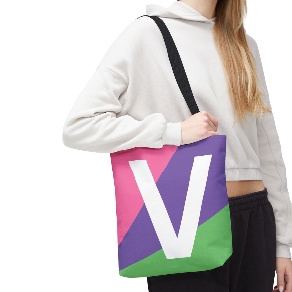 Monogram 'V' Colorblock Tote Bag — Personalized Initial V Shoulder Tote