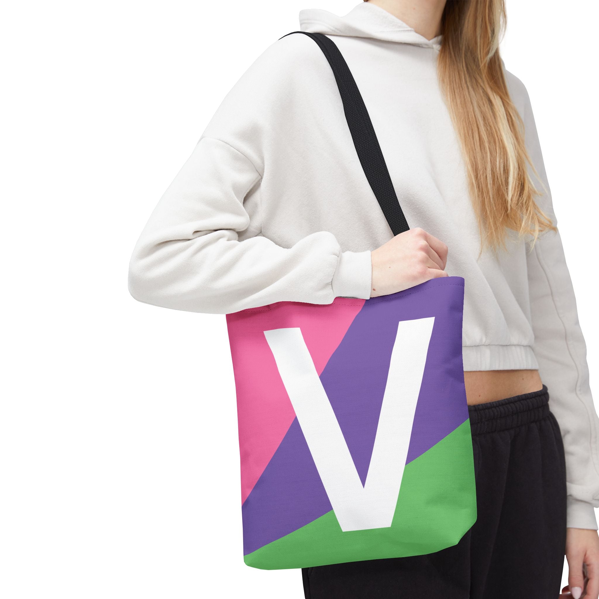 Monogram 'V' Colorblock Tote Bag — Personalized Initial V Shoulder Tote