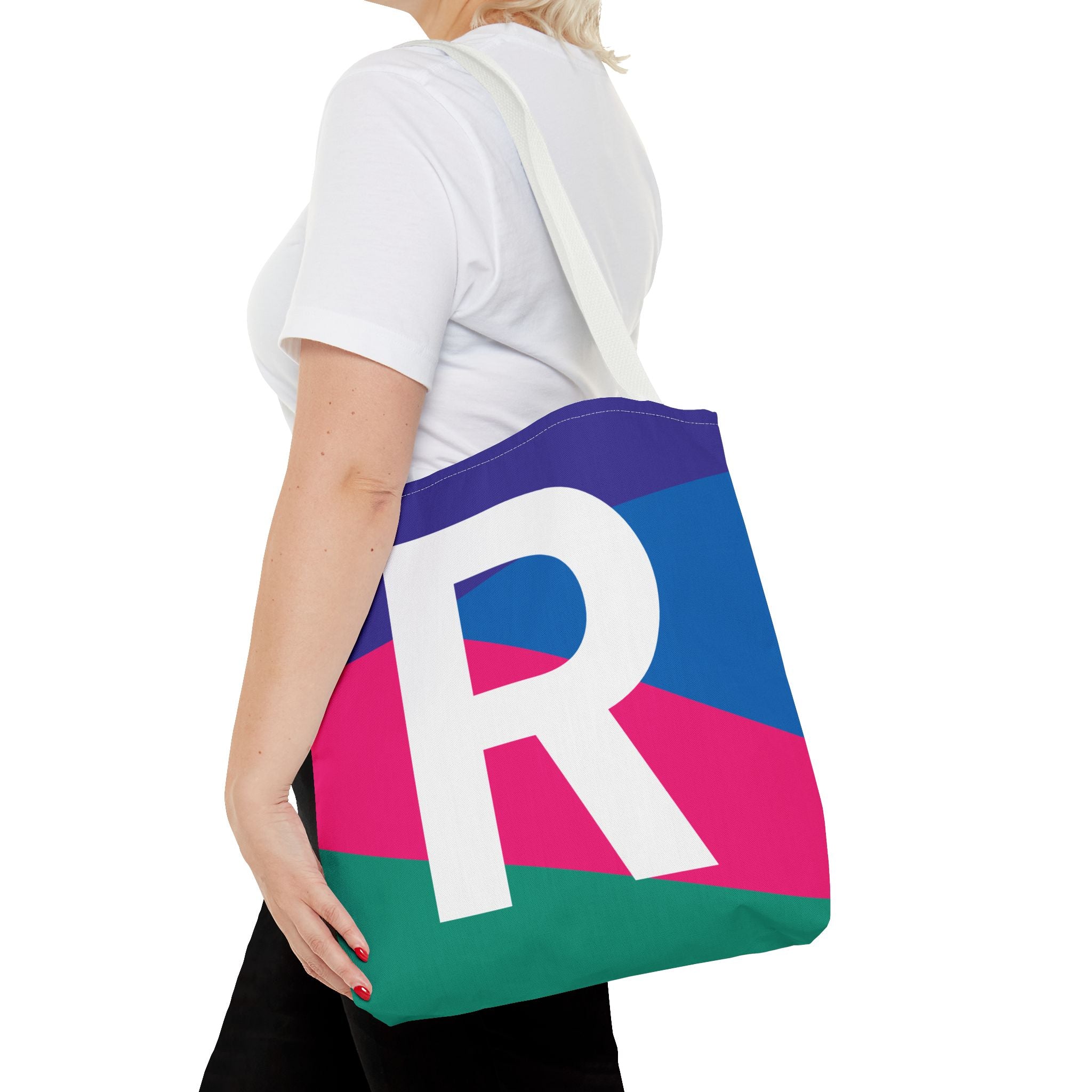 Monogram 'R' Colorblock Tote Bag — Personalized Initial R Shoulder Tote
