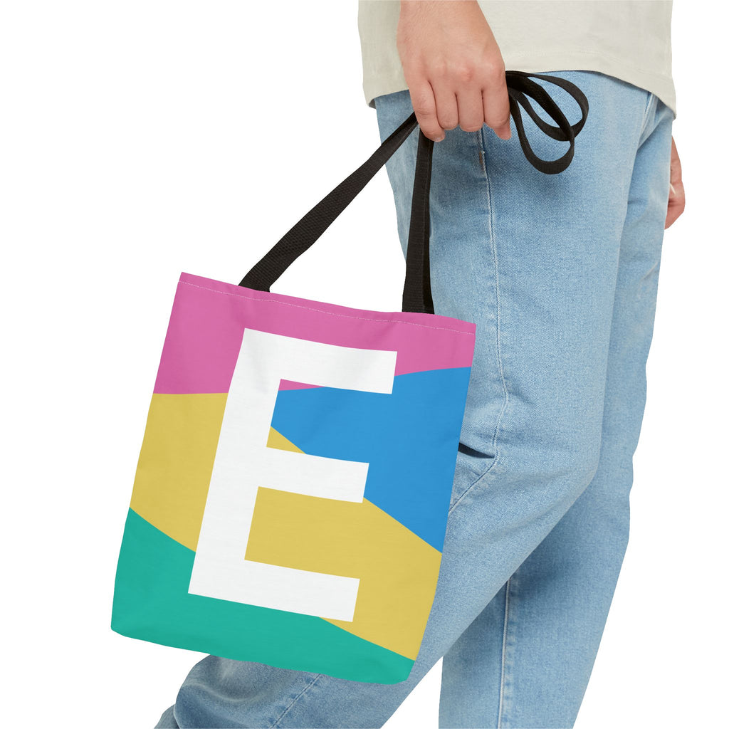 Monogram 'E' Colorblock Tote Bag — Personalized Initial E Shoulder Tote