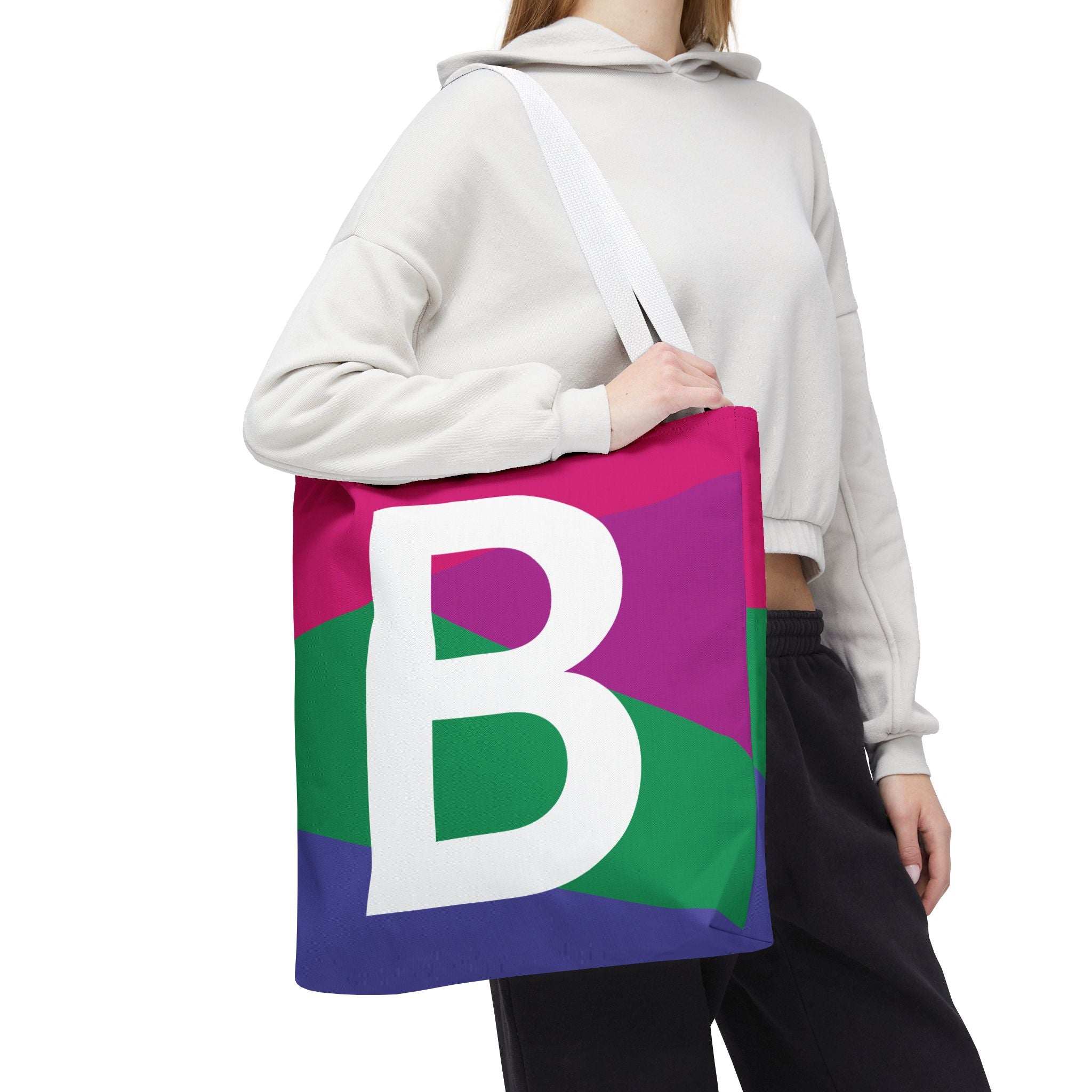 Monogram 'B' Colorblock Tote Bag — Personalized Initial B Shoulder Tote