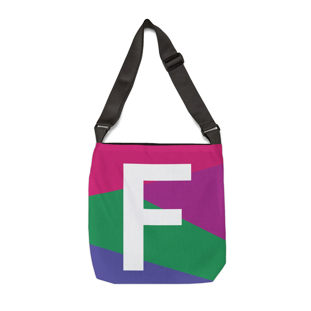 Initial Letter 'F' Colorblock Adjustable Tote Bag — Monogram Alphabet Shoulder Bag