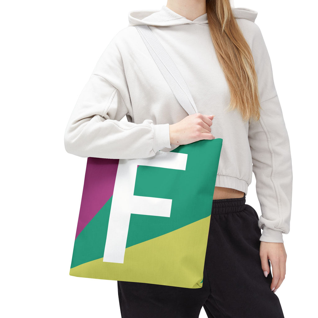 Monogram 'F' Colorblock Tote Bag — Personalized Initial F Shoulder Tote