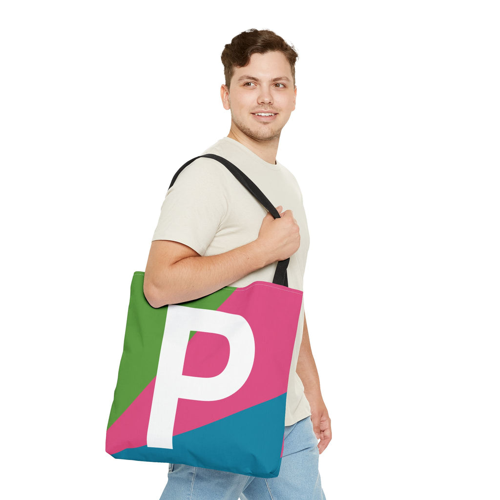 Monogram 'P' Colorblock Tote Bag — Personalized Initial P Shoulder Tote