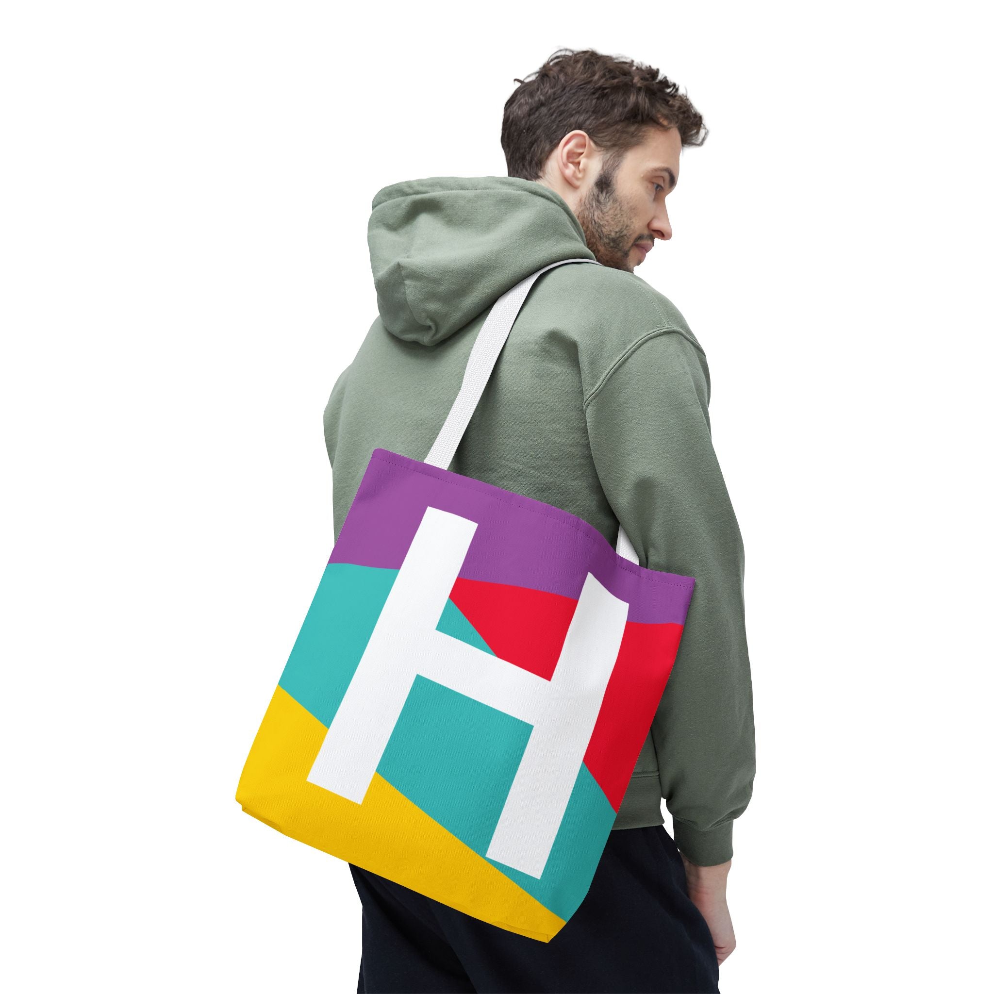 Monogram 'H' Colorblock Tote Bag — Personalized Initial H Shoulder Tote
