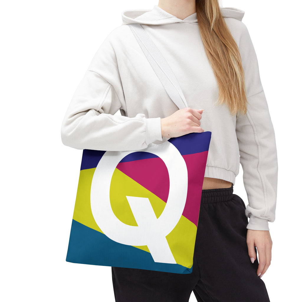Monogram 'Q' Colorblock Tote Bag — Personalized Initial Q Shoulder Tote