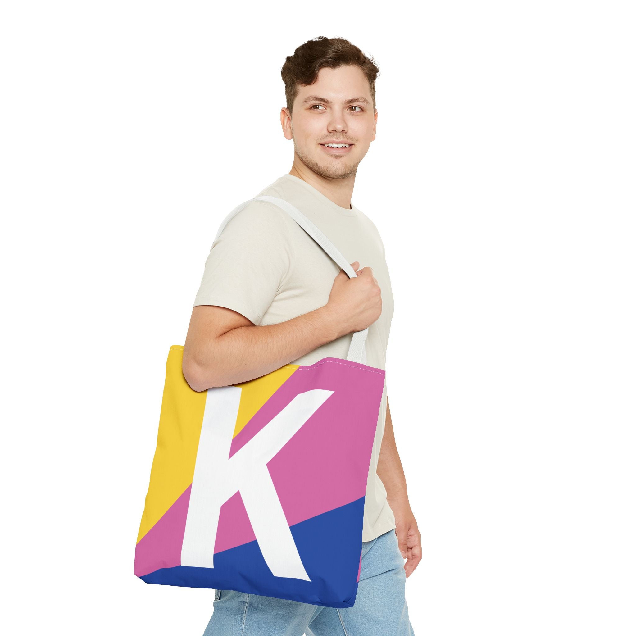 Monogram 'K' Colorblock Tote Bag — Personalized Initial K Shoulder Tote