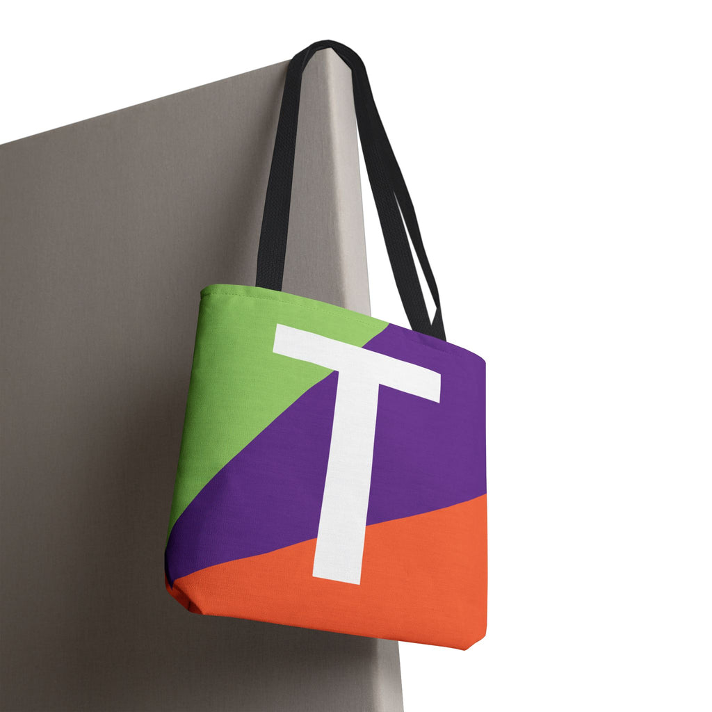 Monogram 'T' Colorblock Tote Bag — Personalized Initial T Shoulder Tote