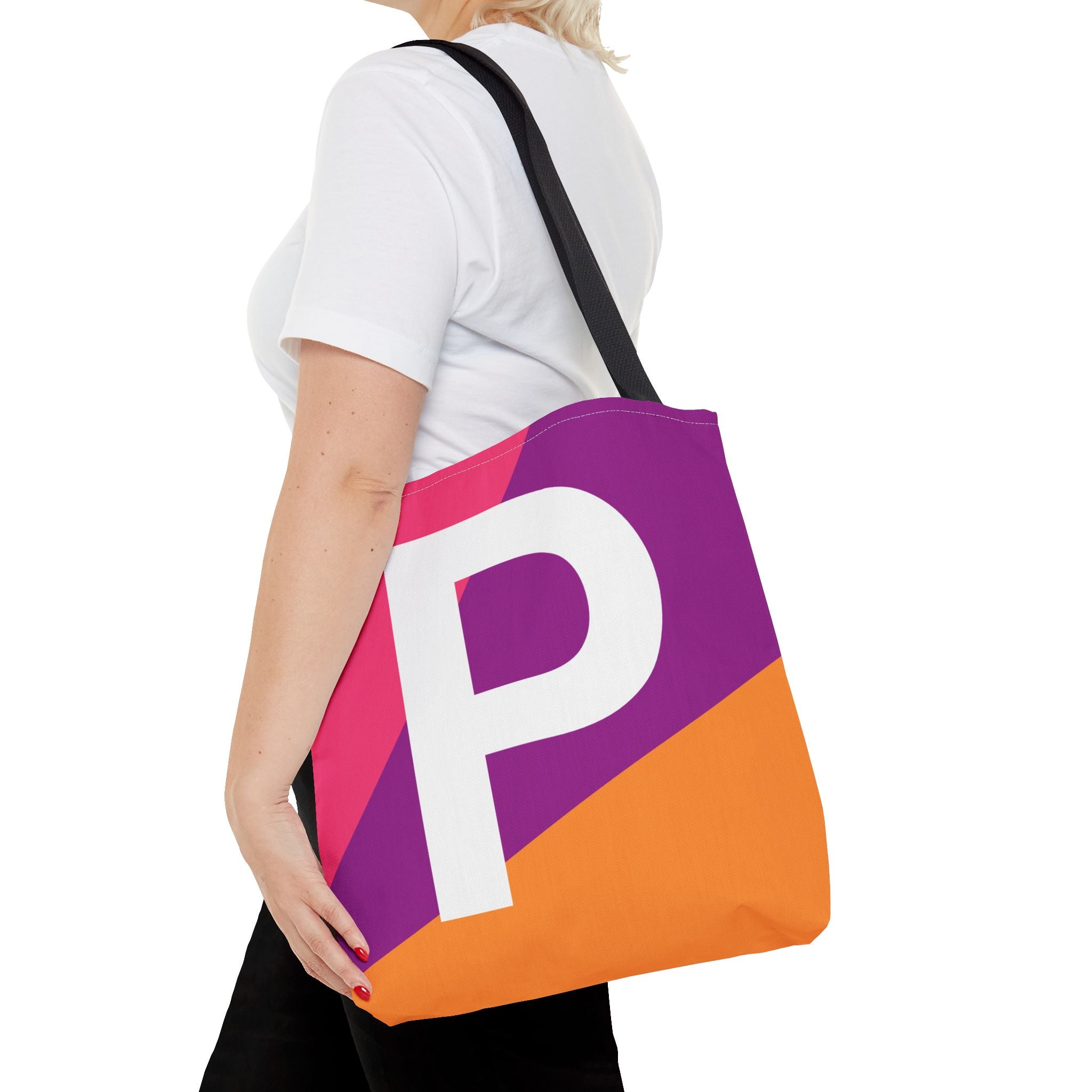 Monogram 'P' Colorblock Tote Bag — Personalized Initial P Shoulder Tote