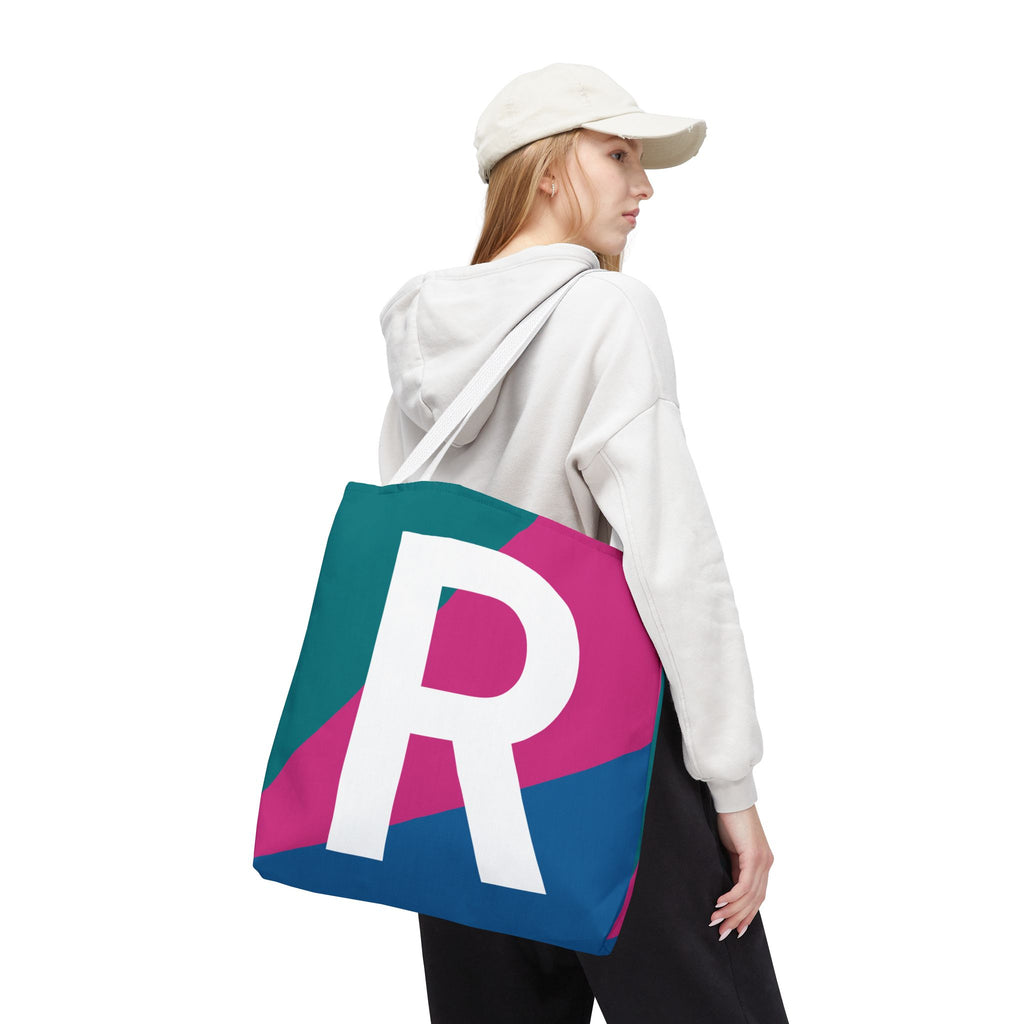 Monogram 'R' Colorblock Tote Bag — Personalized Initial R Shoulder Tote