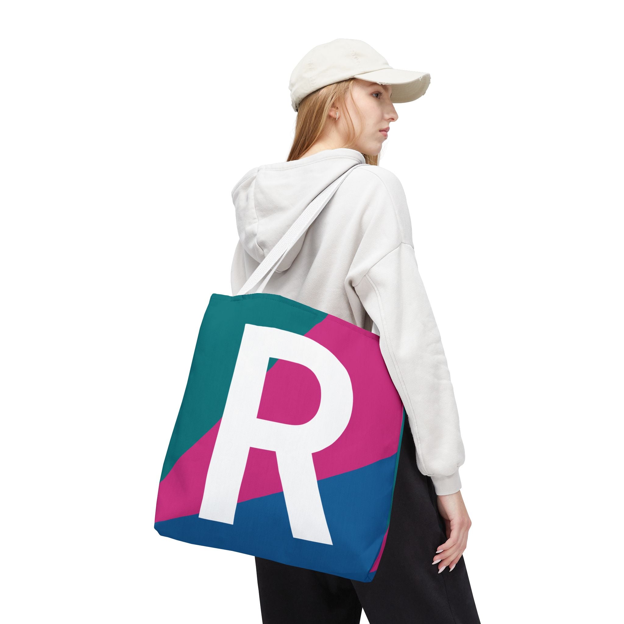 Monogram 'R' Colorblock Tote Bag — Personalized Initial R Shoulder Tote