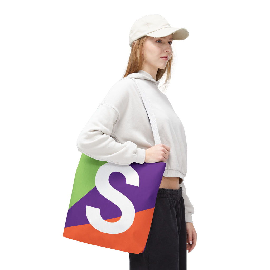 Monogram 'S' Colorblock Tote Bag — Personalized Initial S Shoulder Tote