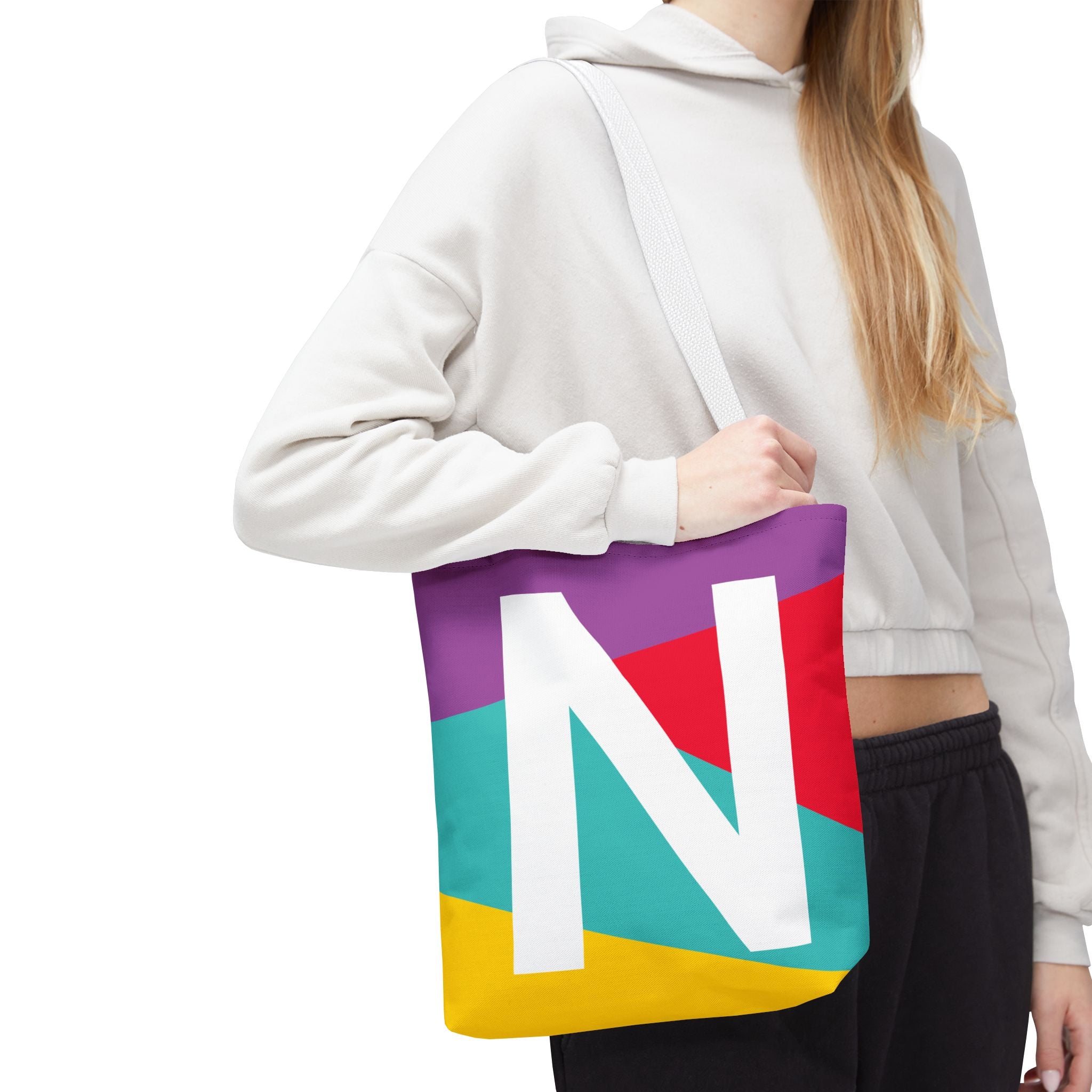 Monogram 'N' Colorblock Tote Bag — Personalized Initial N Shoulder Tote