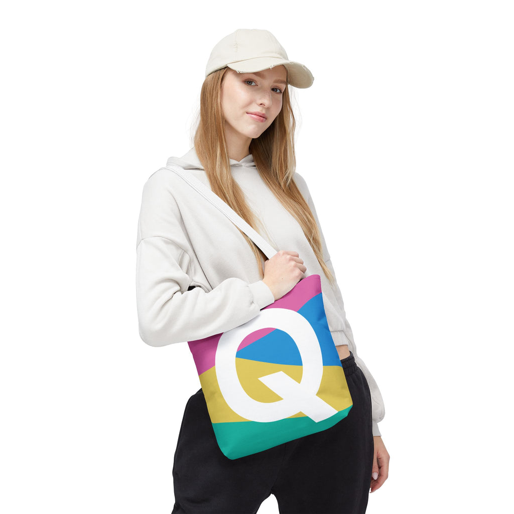 Monogram 'Q' Colorblock Tote Bag — Personalized Initial Q Shoulder Tote
