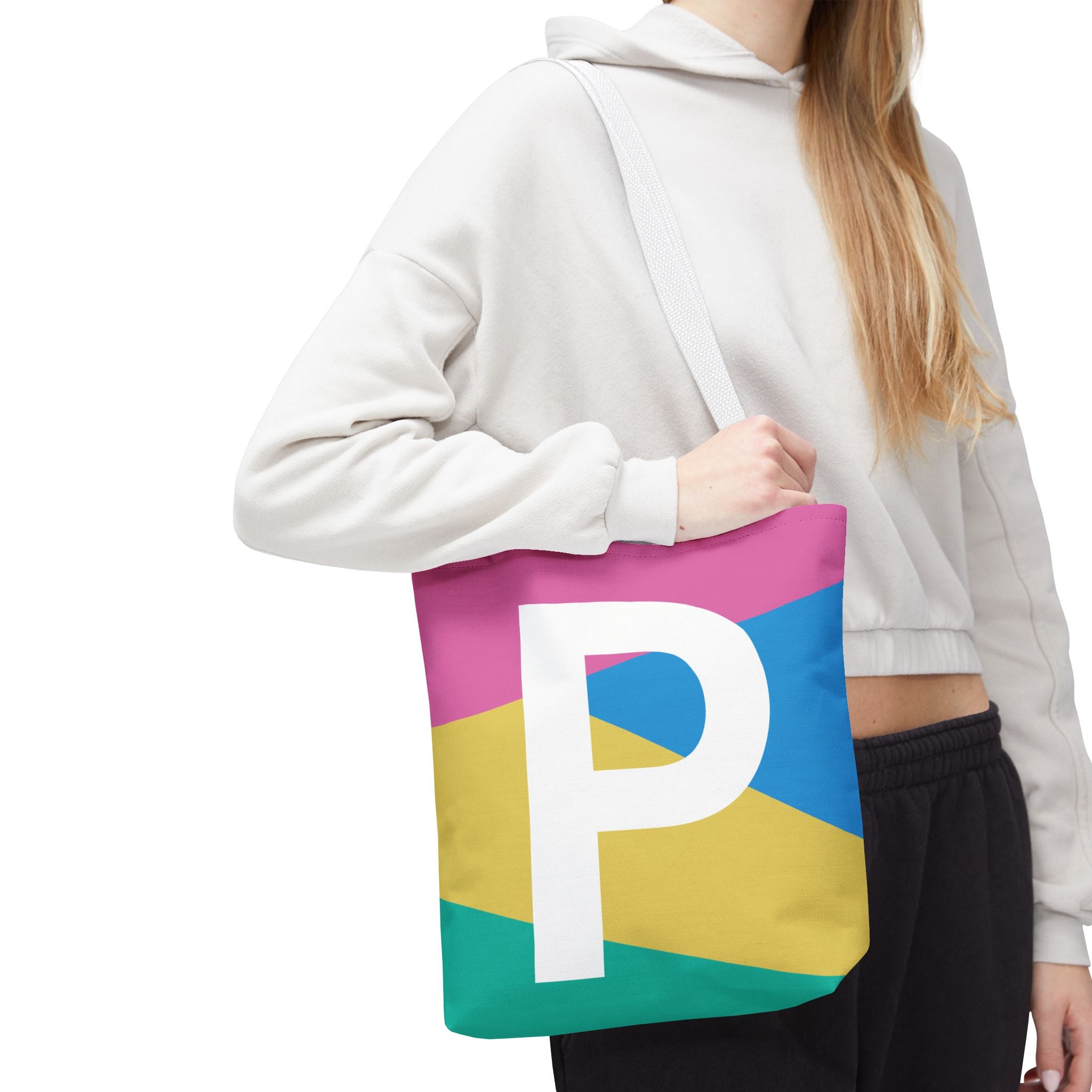 Monogram 'P' Colorblock Tote Bag — Personalized Initial P Shoulder Tote