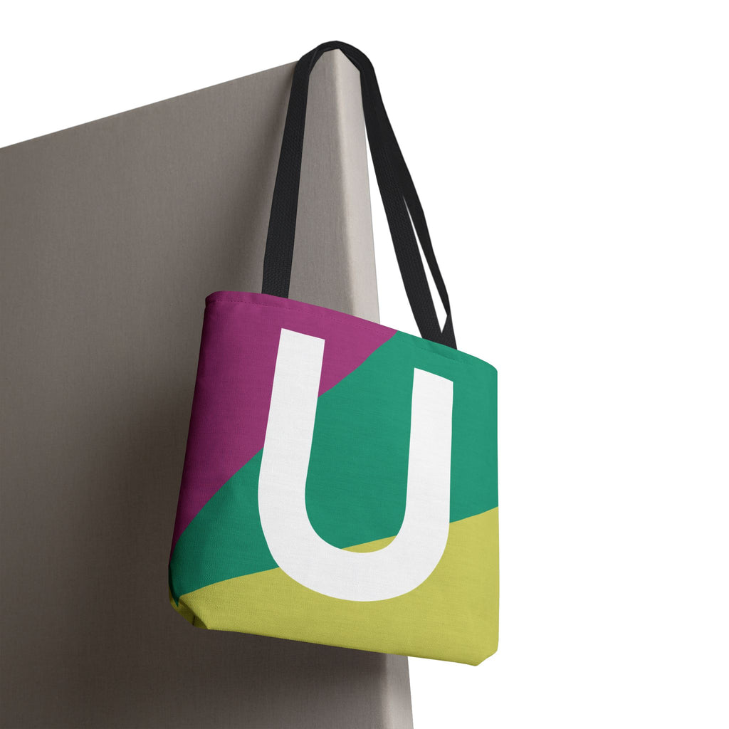 Monogram 'U' Colorblock Tote Bag — Personalized Initial U Shoulder Tote