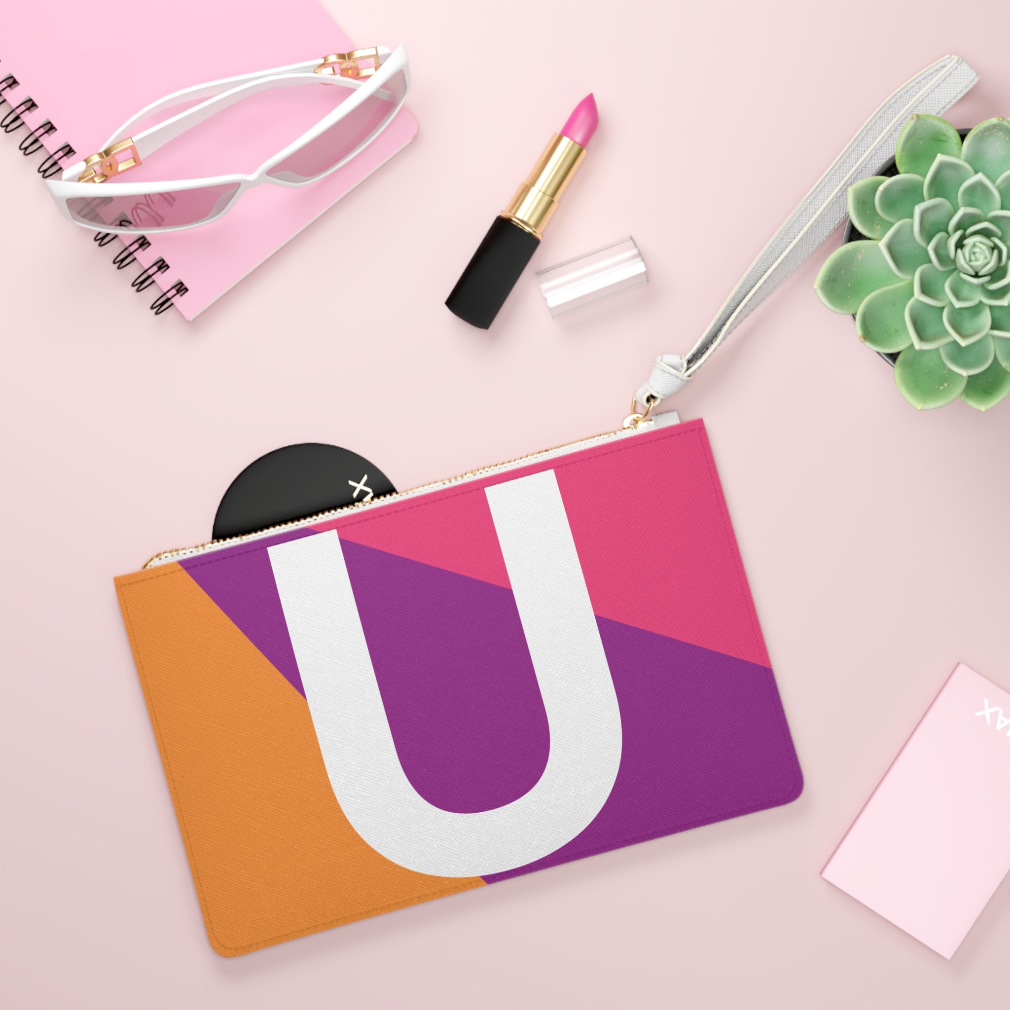 Monogram 'U' Colorblock Clutch Bag — Bold Geometric Wristlet for Everyday & Gifts