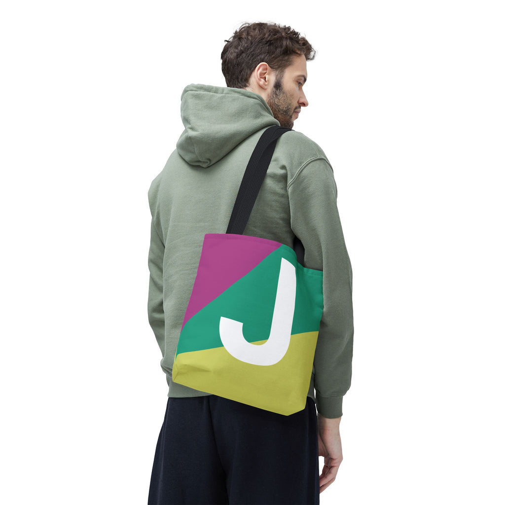 Monogram 'J' Colorblock Tote Bag — Personalized Initial J Shoulder Tote